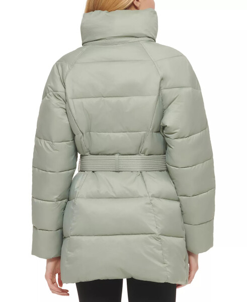 Women's Belted Pillow-Collar Puffer Coat Sage - 2