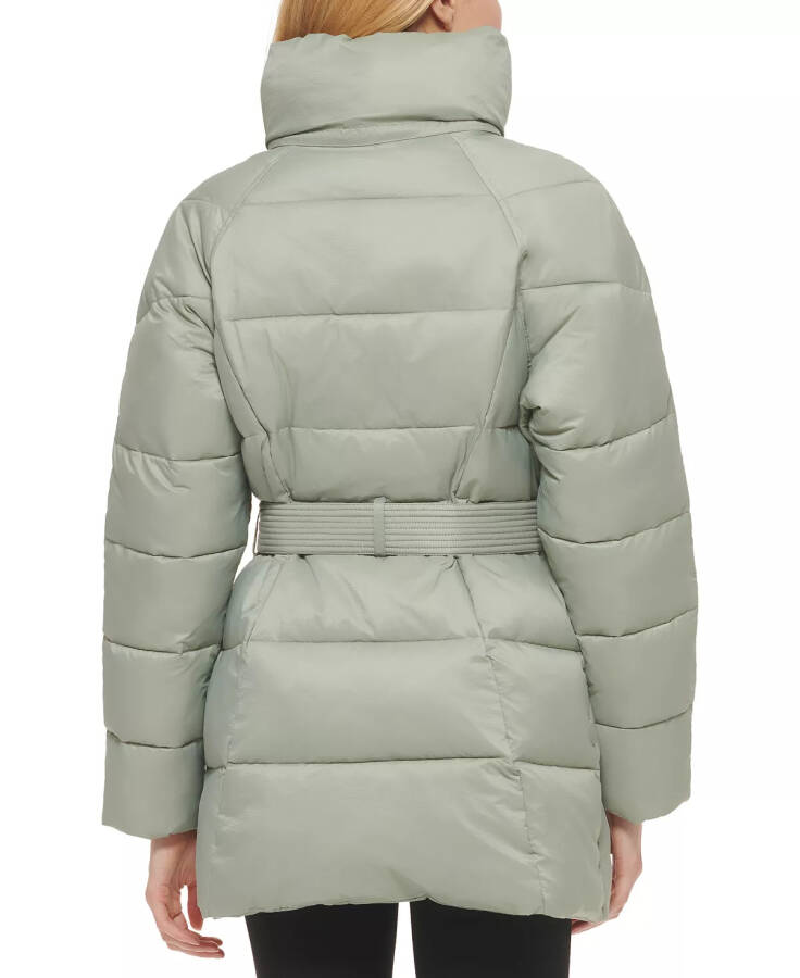 Women's Belted Pillow-Collar Puffer Coat Sage - 2