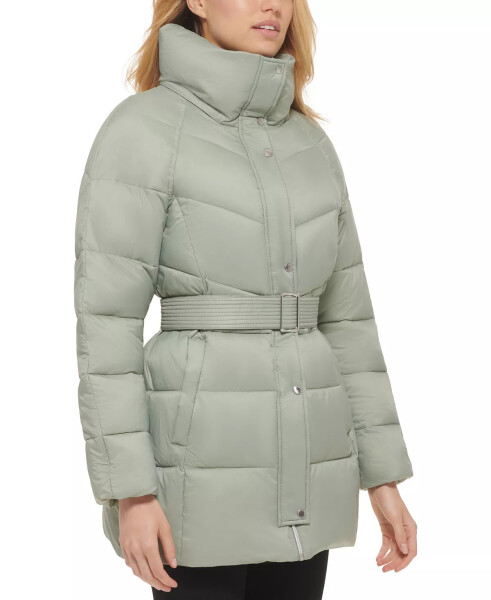 Women's Belted Pillow-Collar Puffer Coat Sage - 3