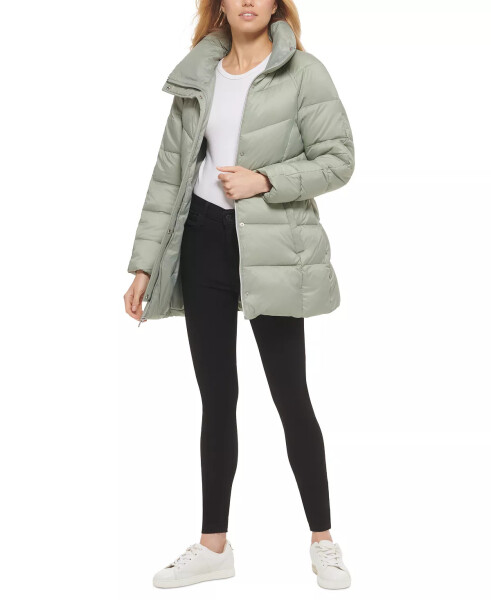 Women's Belted Pillow-Collar Puffer Coat Sage - 4