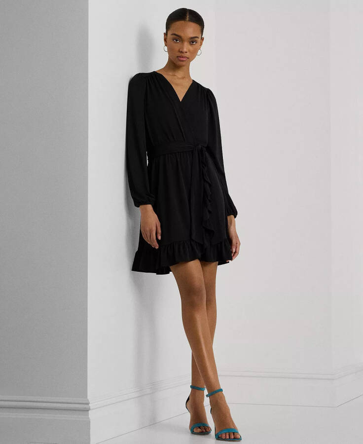 Women's Belted Stretch Jersey Dress Black - 1