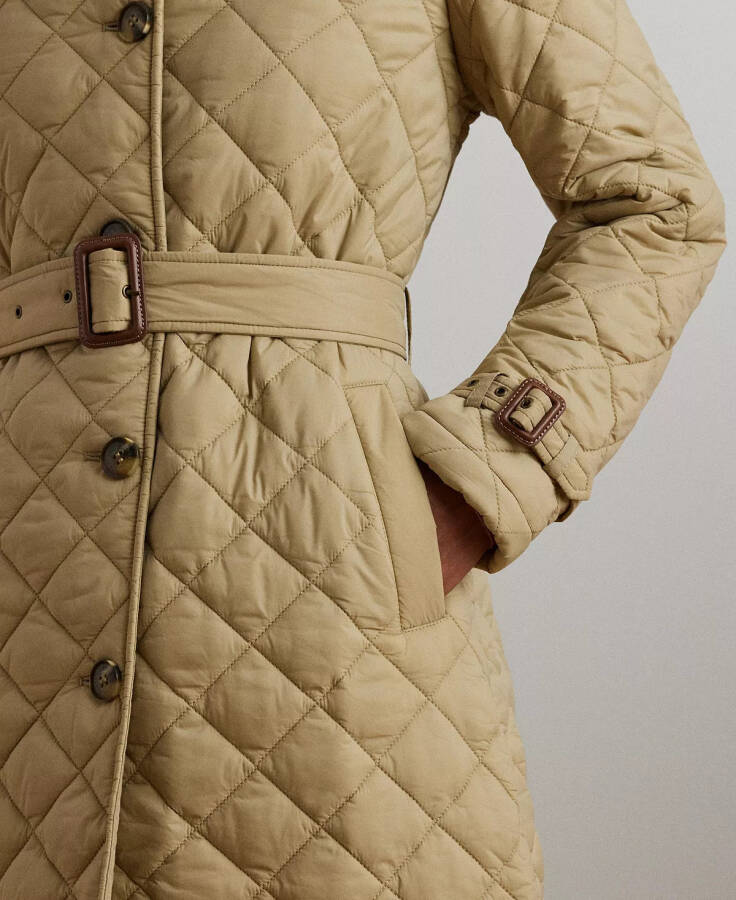 Women's Belted Velboa-Lined Quilted Trench Coat Birch Tan - 4