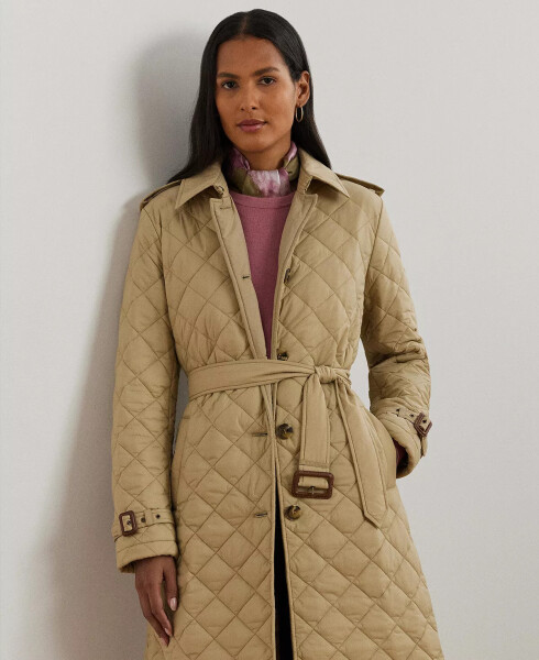 Women's Belted Velboa-Lined Quilted Trench Coat Birch Tan - 5