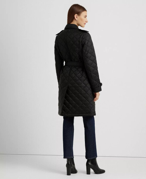 Women's Belted Velboa-Lined Quilted Trench Coat Black - 2