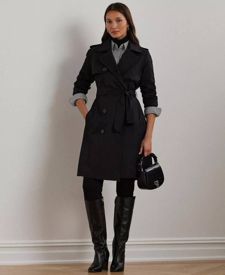 Women's Belted Water-Resistant Trench Coat Black - 1