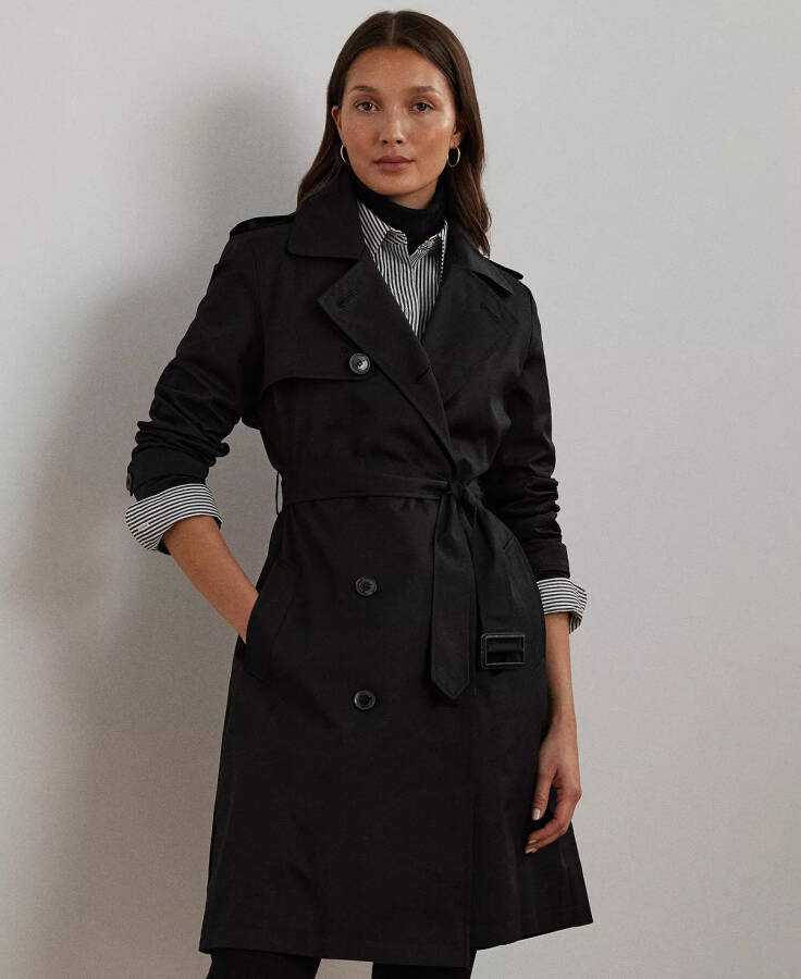 Women's Belted Water-Resistant Trench Coat Black - 3