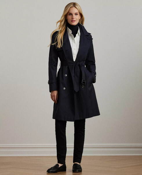 Women's Belted Water-Resistant Trench Coat Dark Navy - 1