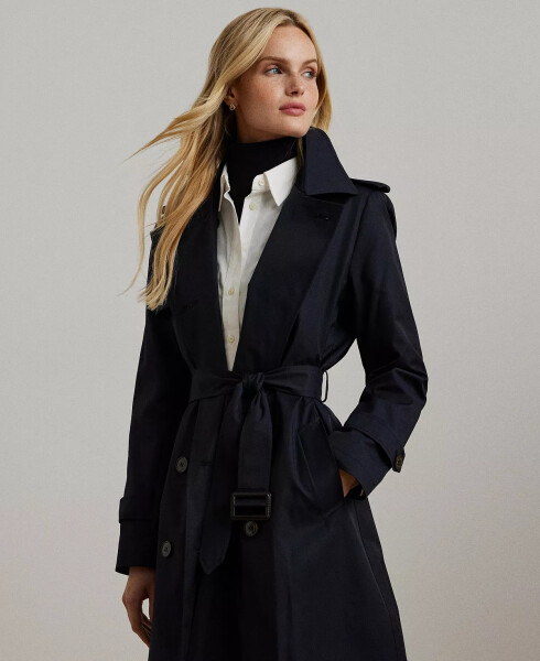 Women's Belted Water-Resistant Trench Coat Dark Navy - 3