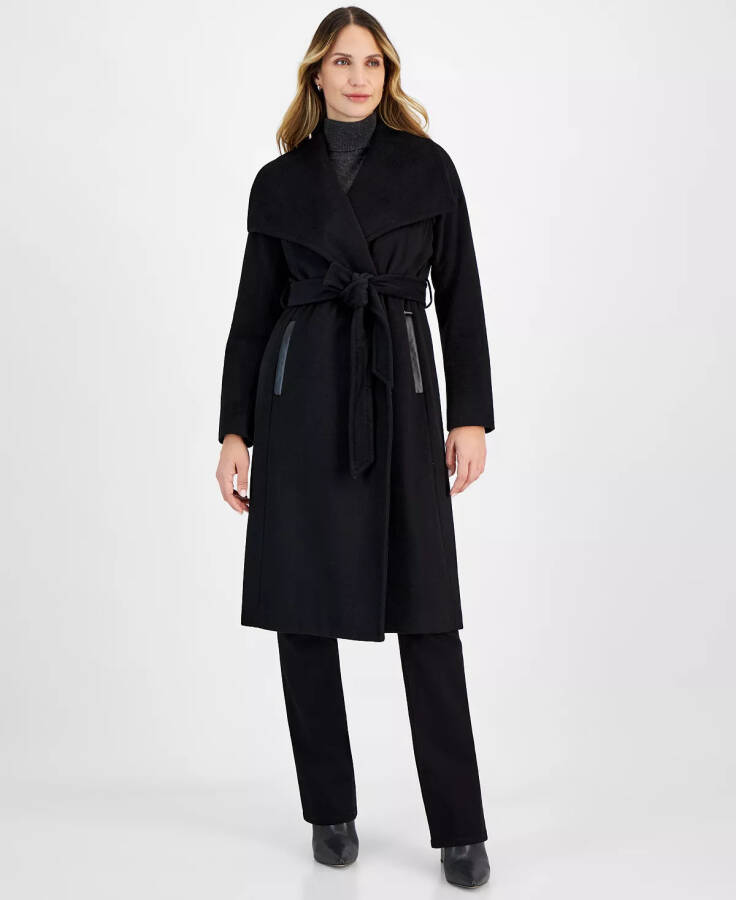 Women's Belted Wrap Coat Black - 1