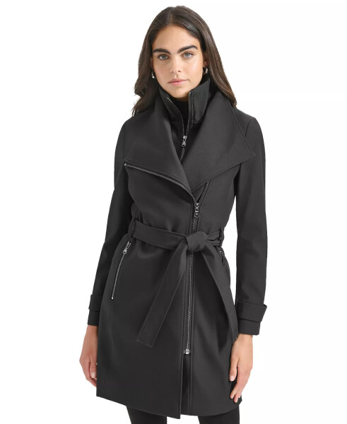 Women's Belted Wrap Coat Black - 1