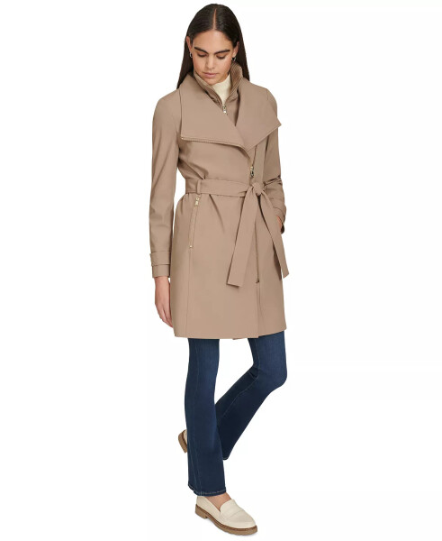 Women's Belted Wrap Coat Caramel - 7