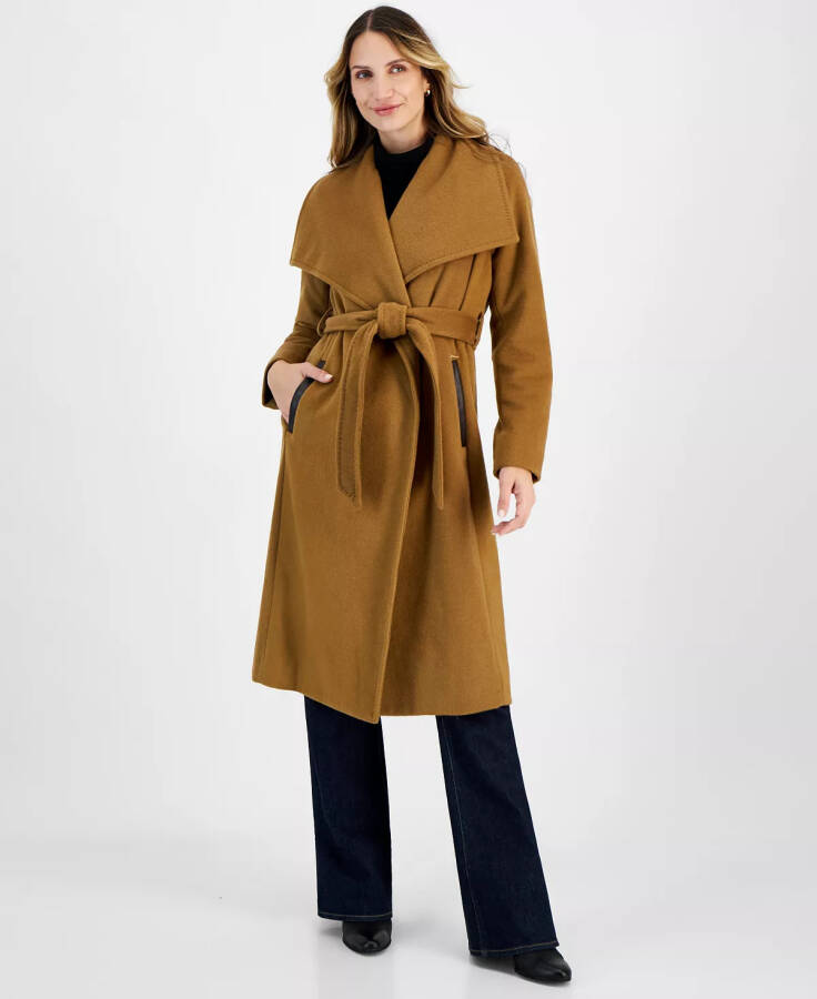 Women's Belted Wrap Coat Dark Camel - 1