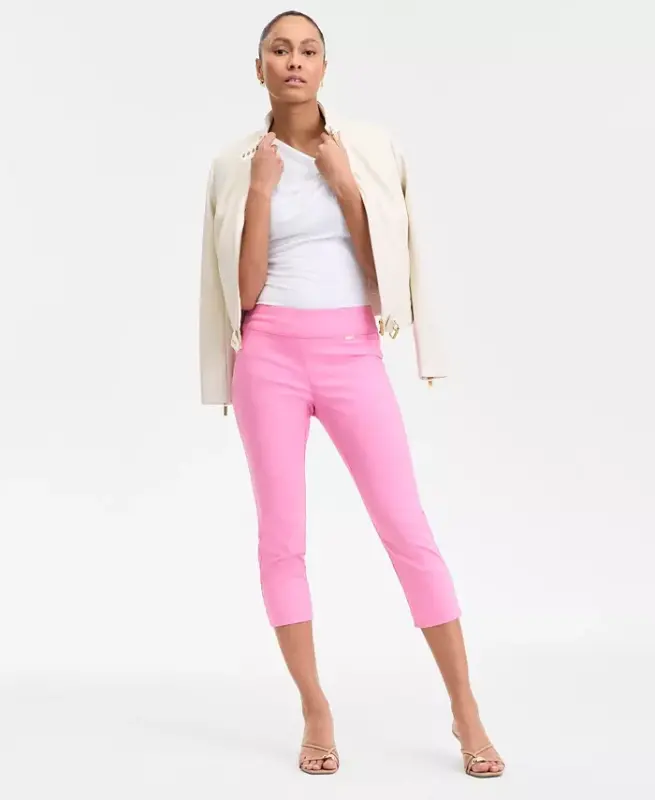 Women's Bengaline Pull-On Capri Pants, Created for Modazone - Pink Shade - 2