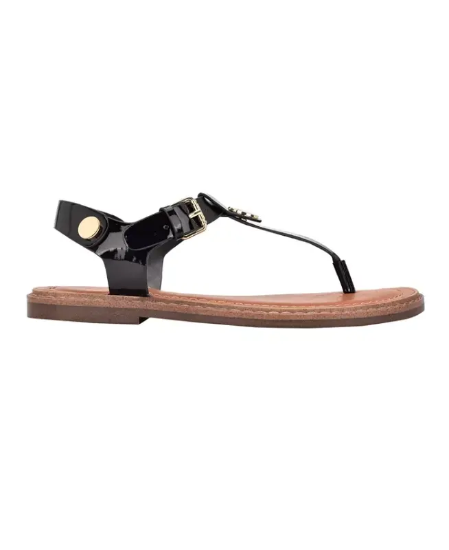 Women's Bennia Thong Flat Sandals-Black Patent - 3