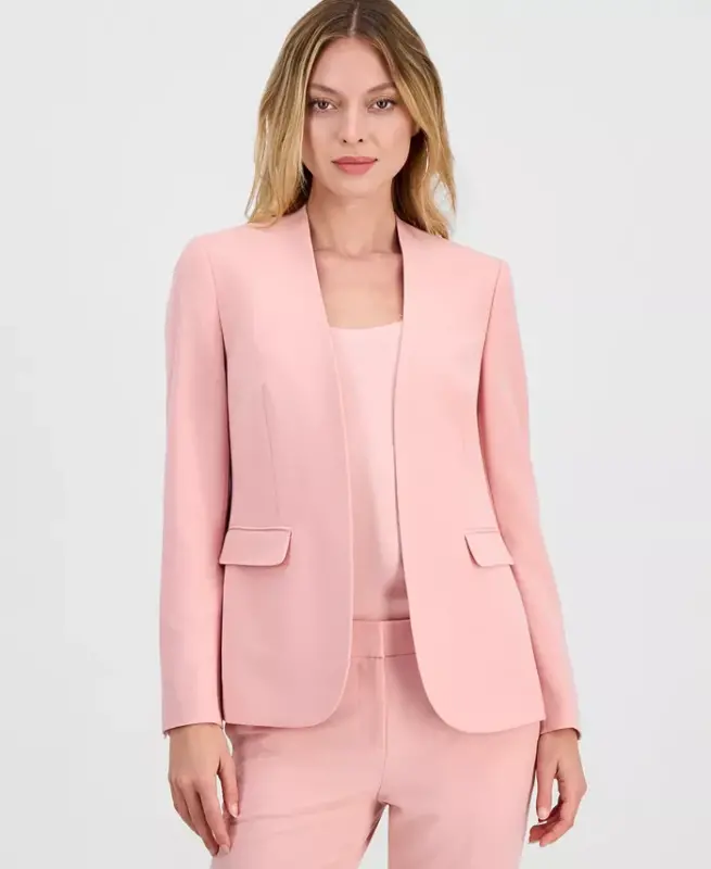 Women's Bi-Stretch Collarless Open-Front Blazer, Created for Modazone - Desert Rose - BAR III