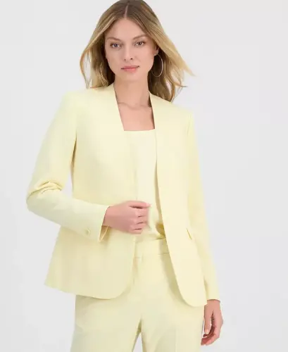 Women's Bi-Stretch Collarless Open-Front Blazer, Created for Modazone - Yellow Glow - 1