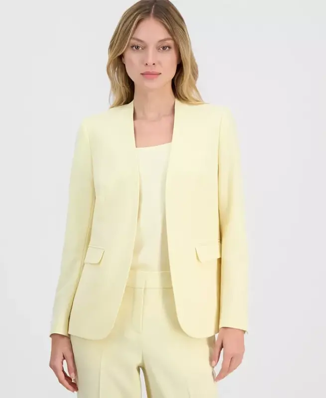 Women's Bi-Stretch Collarless Open-Front Blazer, Created for Modazone - Yellow Glow - 2