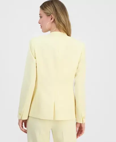 Women's Bi-Stretch Collarless Open-Front Blazer, Created for Modazone - Yellow Glow - 3