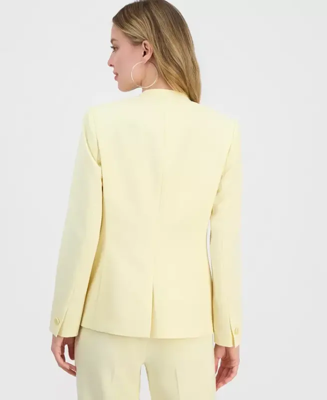 Women's Bi-Stretch Collarless Open-Front Blazer, Created for Modazone - Yellow Glow - 3