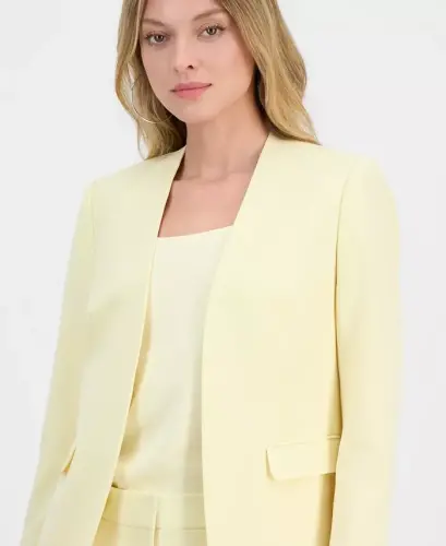 Women's Bi-Stretch Collarless Open-Front Blazer, Created for Modazone - Yellow Glow - 4