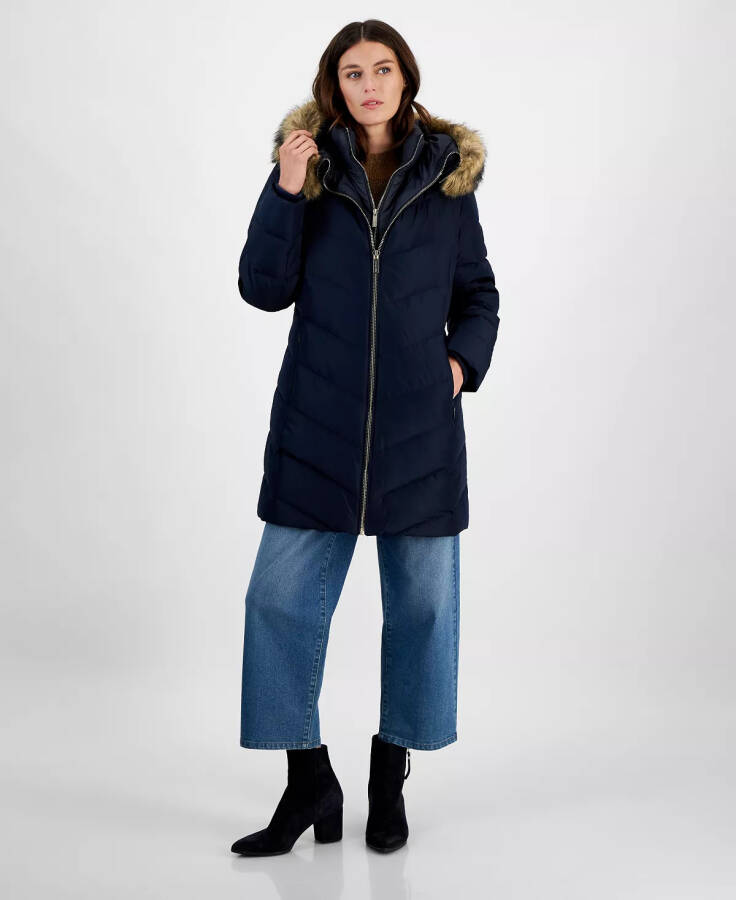 Women's Bibbed Faux-Fur-Trim Hooded Puffer Coat - 1