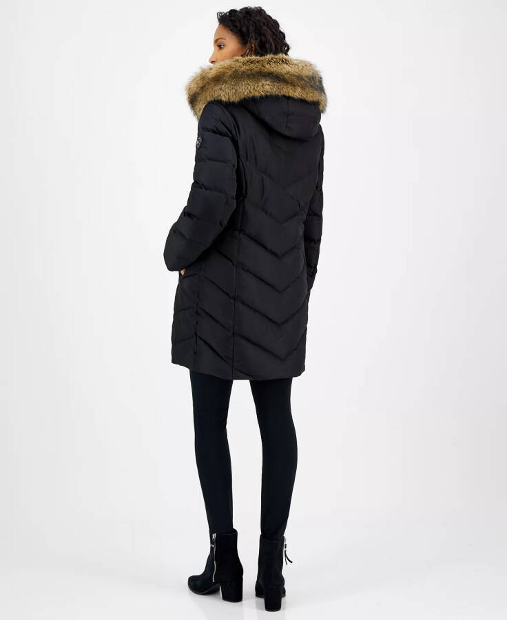 Women's Bibbed Faux-Fur-Trim Hooded Puffer Coat Black - 2