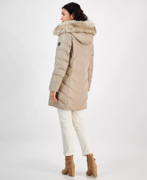 Women's Bibbed Faux-Fur-Trim Hooded Puffer Coat Taupe - 2