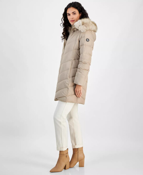 Women's Bibbed Faux-Fur-Trim Hooded Puffer Coat Taupe - 3