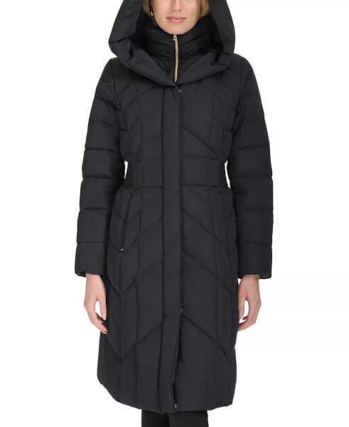 Women's Bibbed Hooded Puffer Coat Black - 3