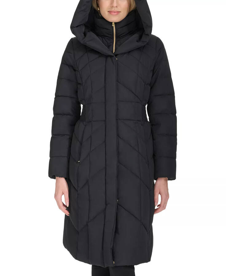 Women's Bibbed Hooded Puffer Coat Black - 3