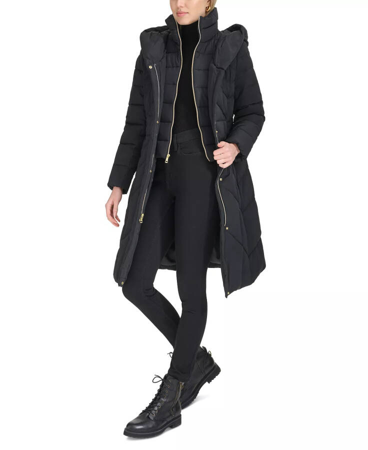 Women's Bibbed Hooded Puffer Coat Black - 5