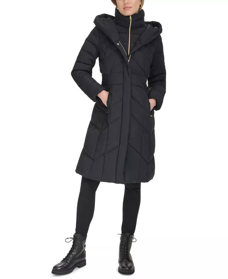Women's Bibbed Hooded Puffer Coat Black - 6