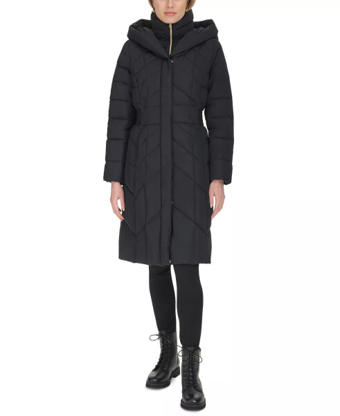 Women's Bibbed Hooded Puffer Coat Black - 7