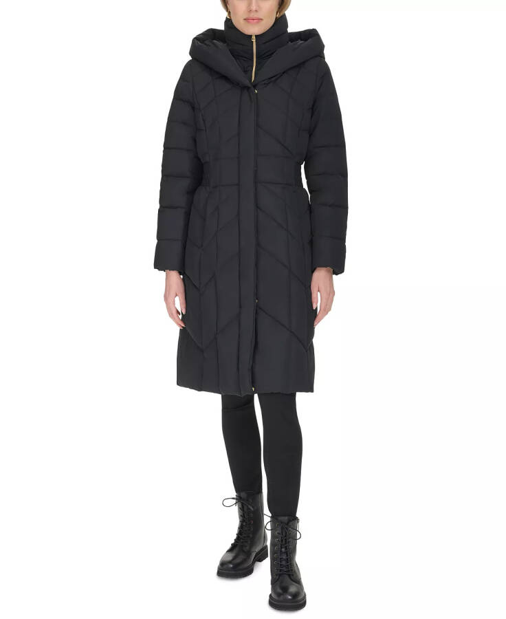 Women's Bibbed Hooded Puffer Coat Black - 7