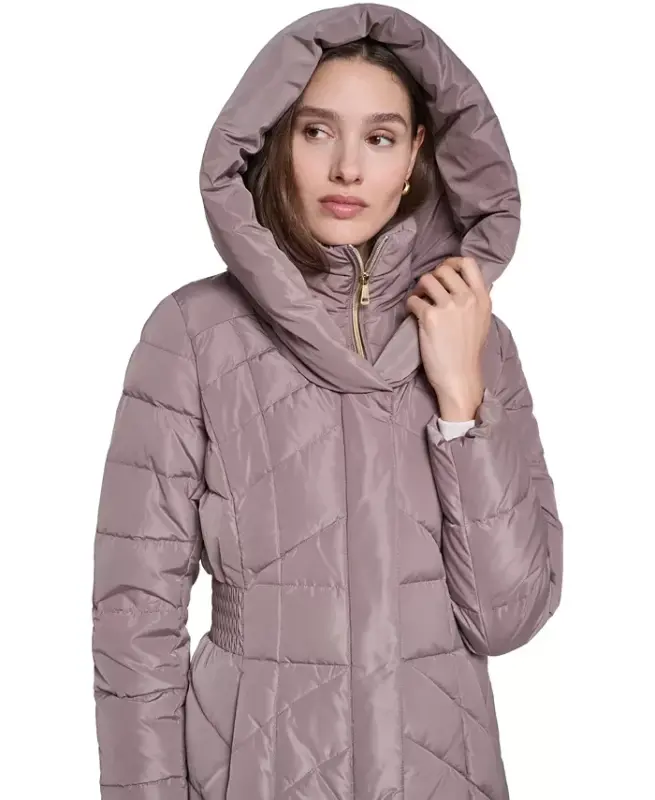 Women's Bibbed Hooded Puffer Coat - Cashew - 5