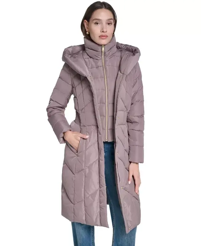 Women's Bibbed Hooded Puffer Coat - Cashew - 1