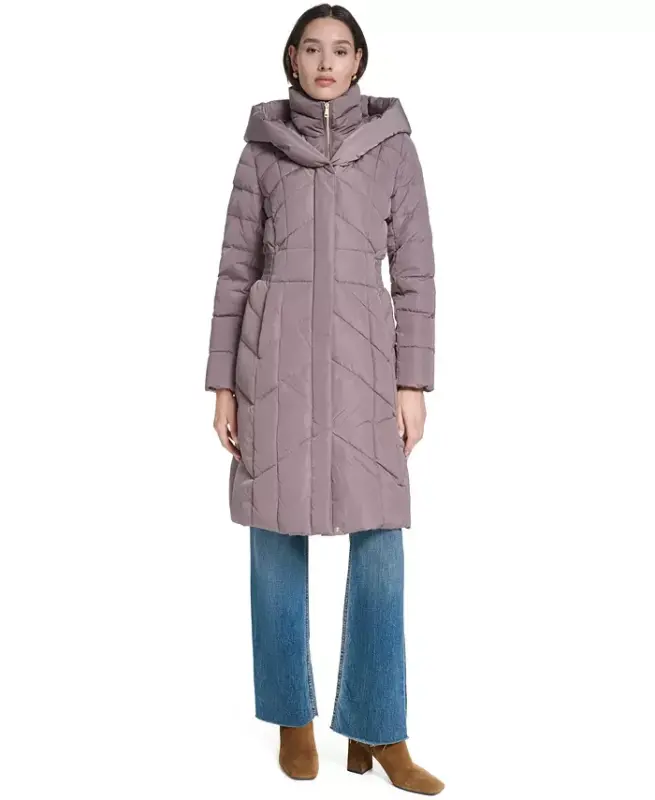 Women's Bibbed Hooded Puffer Coat - Cashew - 2