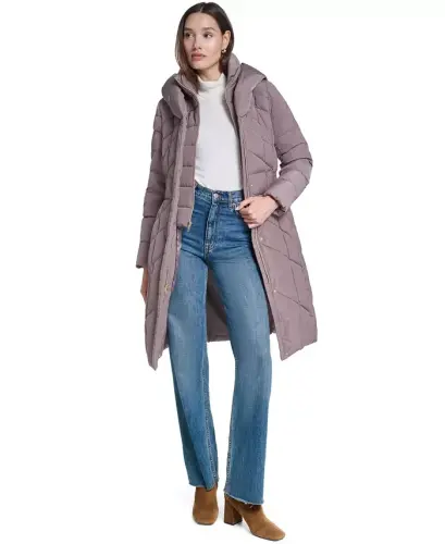 Women's Bibbed Hooded Puffer Coat - Cashew - 3