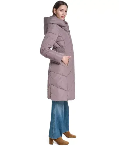 Women's Bibbed Hooded Puffer Coat - Cashew - 4