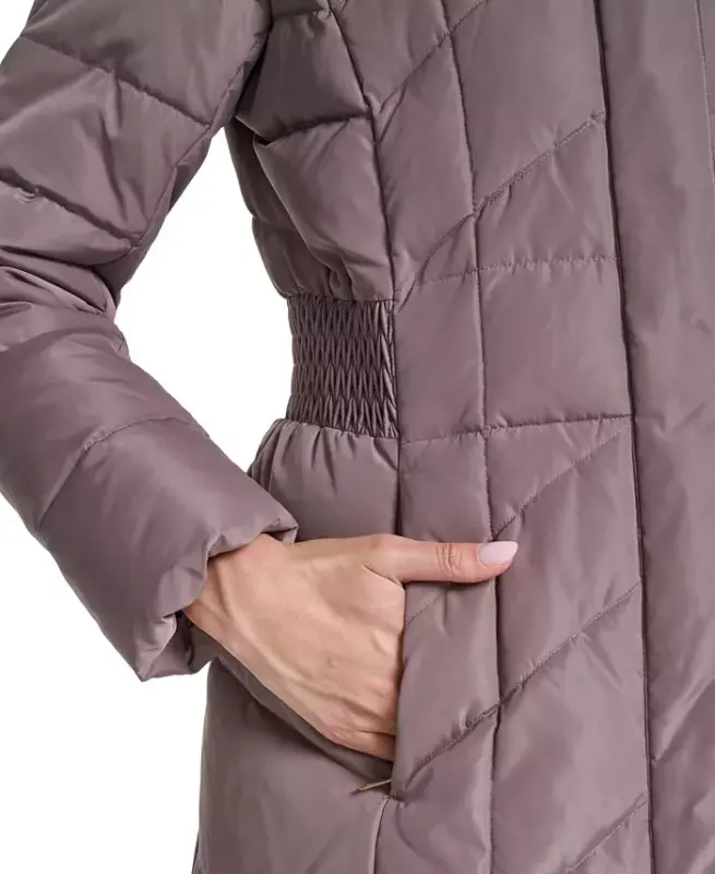 Women's Bibbed Hooded Puffer Coat - Cashew - 7