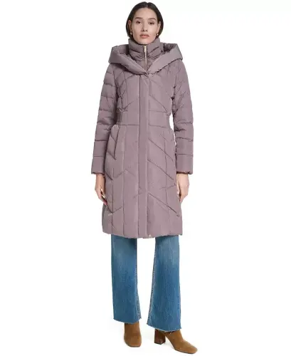 Women's Bibbed Hooded Puffer Coat - Cashew - COLE HAAN (1)