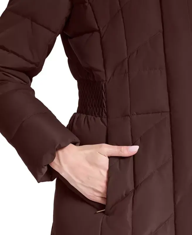 Women's Bibbed Hooded Puffer Coat - Chocolate - 2