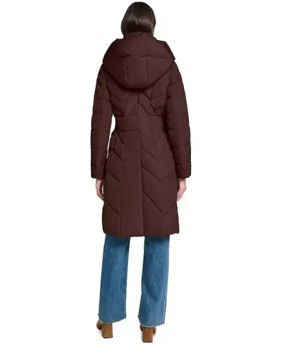 Women's Bibbed Hooded Puffer Coat - Chocolate - 3