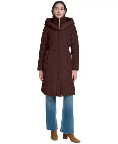 Women's Bibbed Hooded Puffer Coat - Chocolate - 5