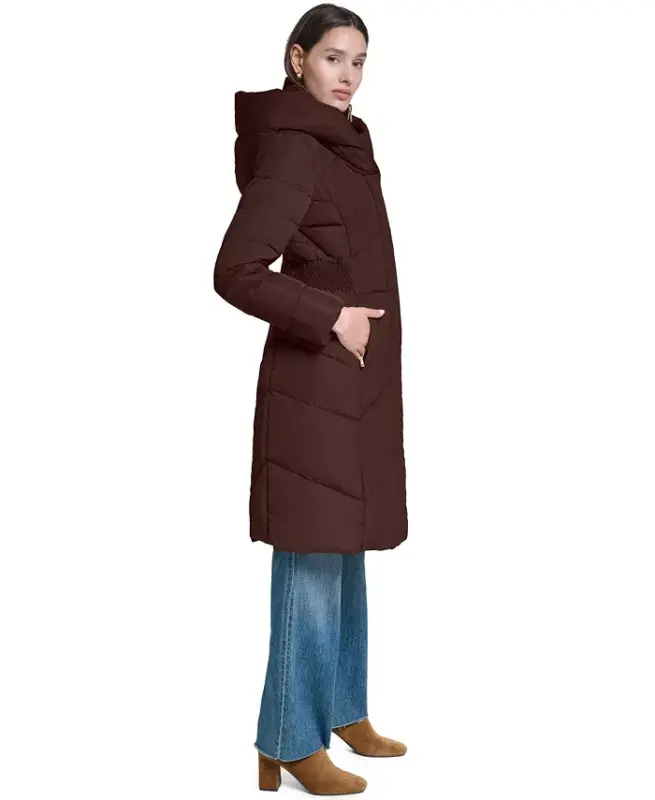 Women's Bibbed Hooded Puffer Coat - Chocolate - 7