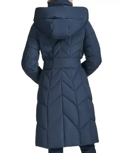 Women's Bibbed Hooded Puffer Coat - Navy - COLE HAAN (1)