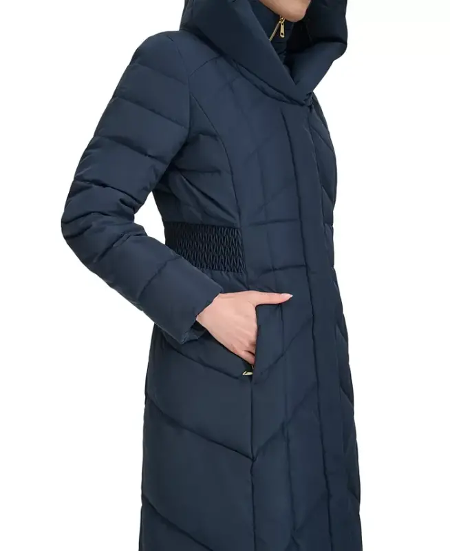 Women's Bibbed Hooded Puffer Coat - Navy - 5