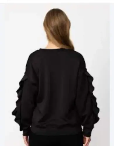 Women's Bicycle Collar Sleeves Volan Detail Three Thread Fabric Sweat - 3