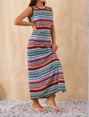 Women's Bicycle Collar Striped Pattern Suprem Dress - BÜYÜKBEDENIZ (1)