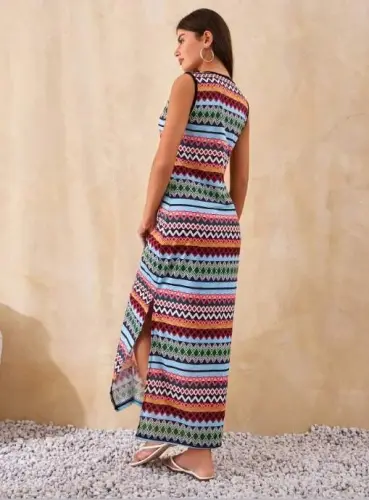 Women's Bicycle Collar Striped Pattern Suprem Dress - 4